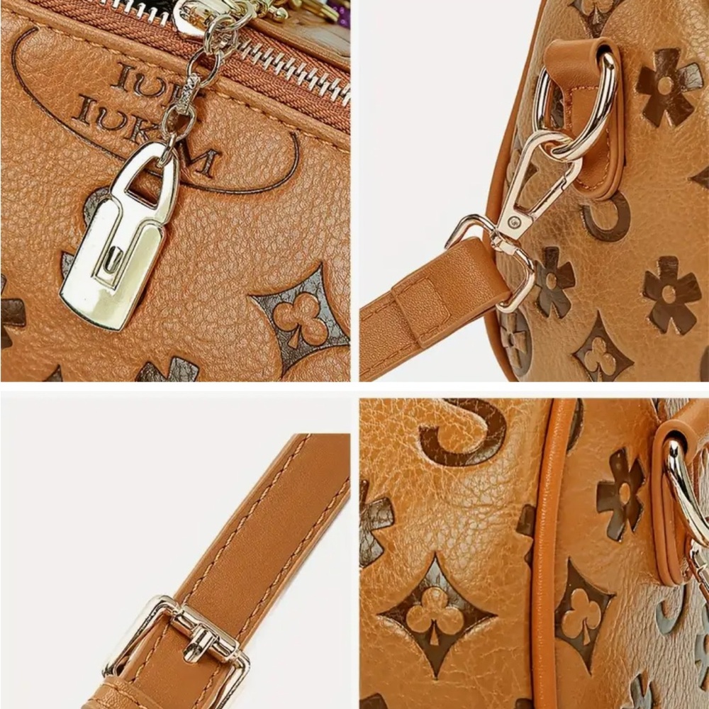 Carmel Monogram Barrel Crossbody Bag Purple Cherry Charm NIP - Picture 3 of 14